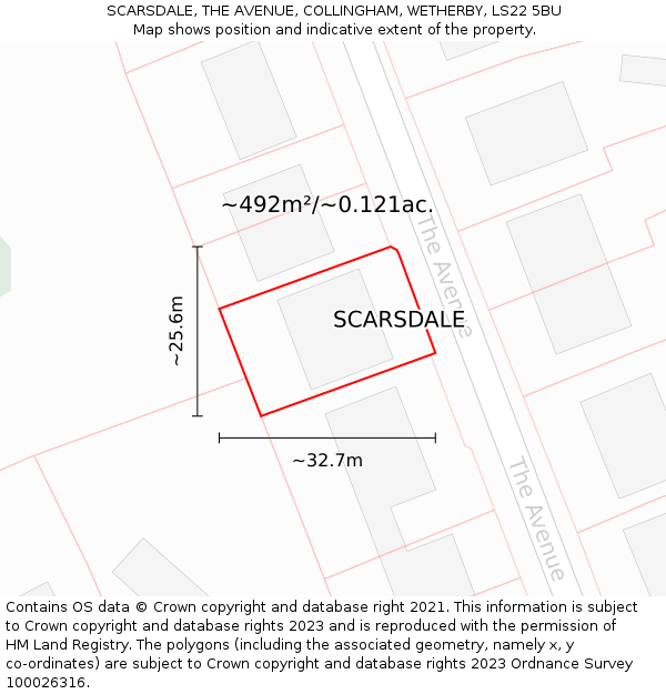 SCARSDALE, THE AVENUE, COLLINGHAM, WETHERBY, LS22 5BU: Plot and title map