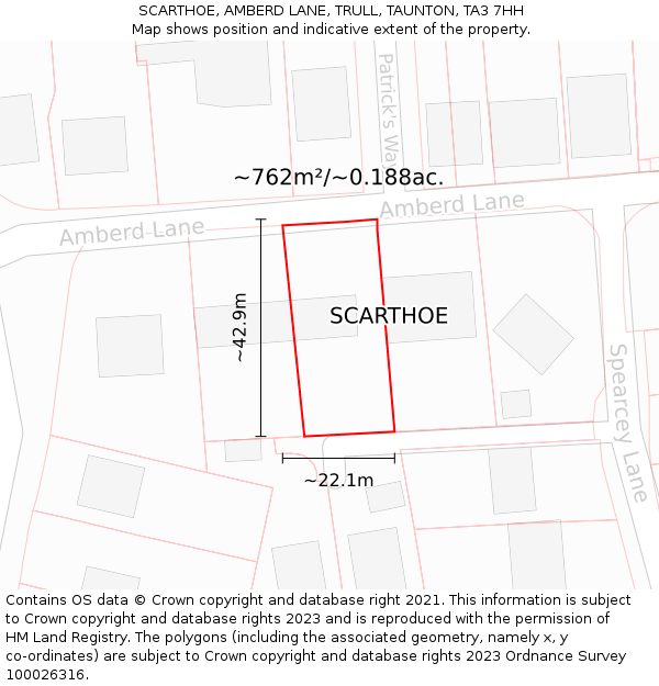 SCARTHOE, AMBERD LANE, TRULL, TAUNTON, TA3 7HH: Plot and title map