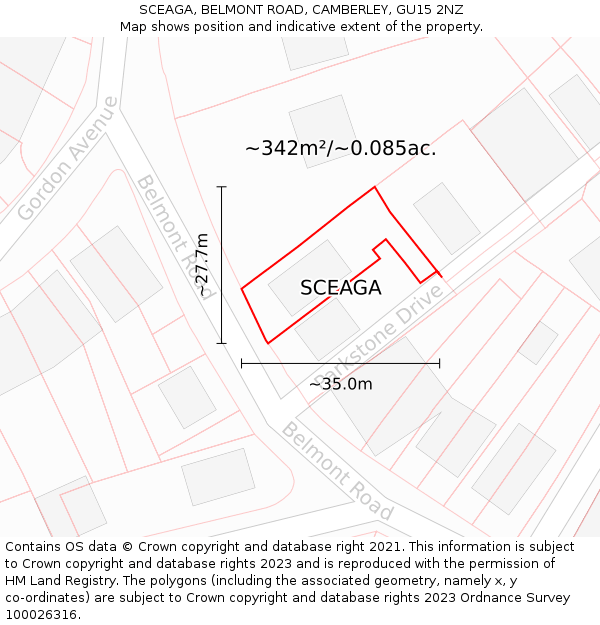 SCEAGA, BELMONT ROAD, CAMBERLEY, GU15 2NZ: Plot and title map