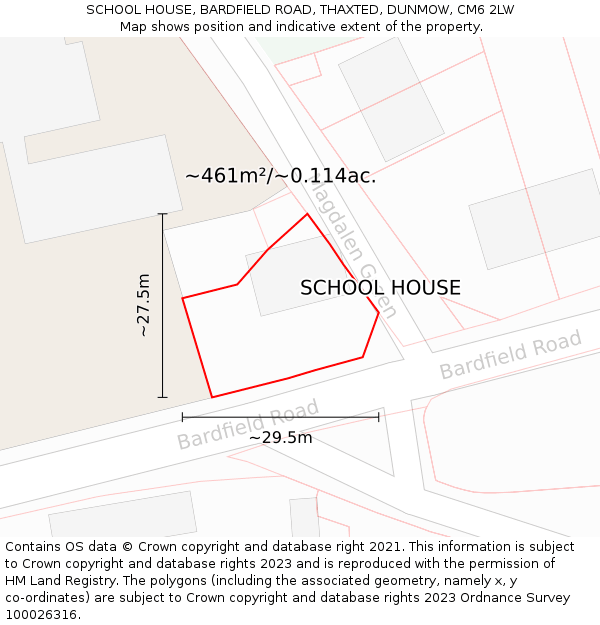 SCHOOL HOUSE, BARDFIELD ROAD, THAXTED, DUNMOW, CM6 2LW: Plot and title map