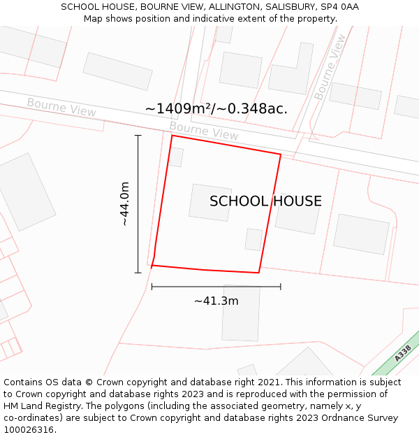 SCHOOL HOUSE, BOURNE VIEW, ALLINGTON, SALISBURY, SP4 0AA: Plot and title map