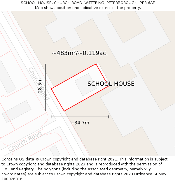 SCHOOL HOUSE, CHURCH ROAD, WITTERING, PETERBOROUGH, PE8 6AF: Plot and title map