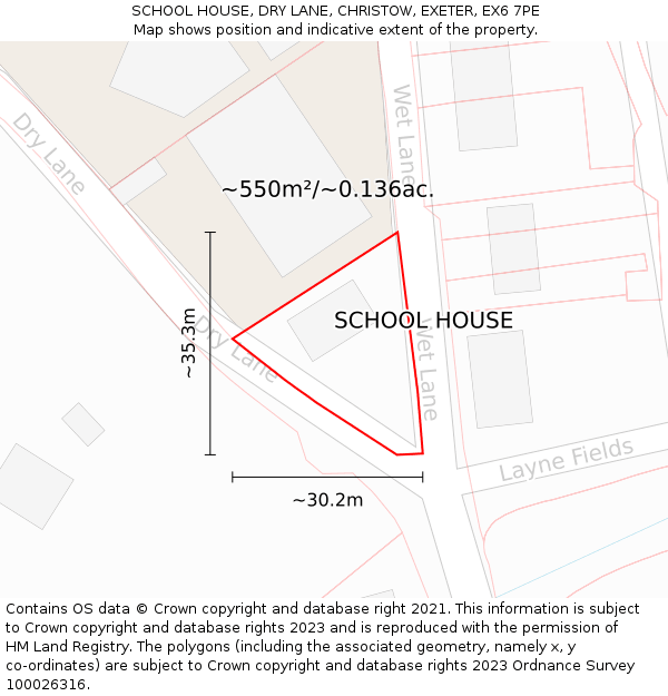 SCHOOL HOUSE, DRY LANE, CHRISTOW, EXETER, EX6 7PE: Plot and title map