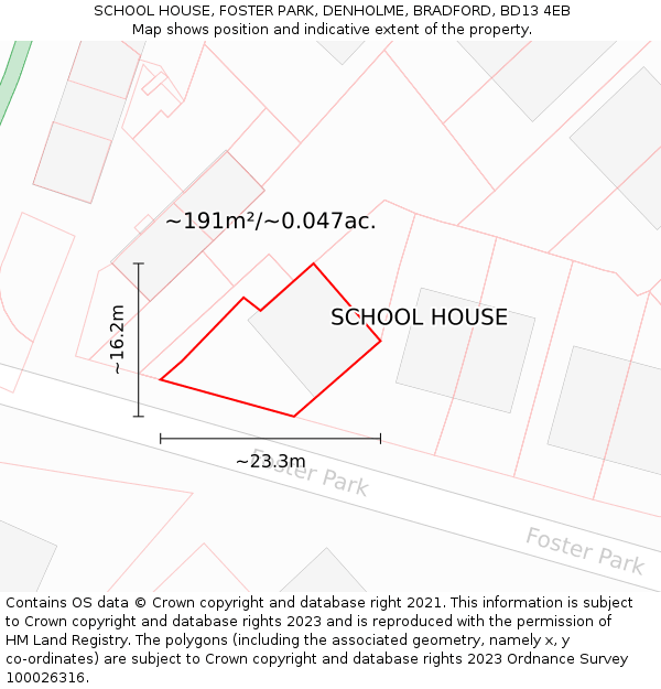 SCHOOL HOUSE, FOSTER PARK, DENHOLME, BRADFORD, BD13 4EB: Plot and title map