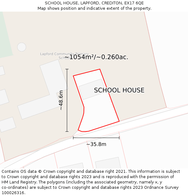 SCHOOL HOUSE, LAPFORD, CREDITON, EX17 6QE: Plot and title map