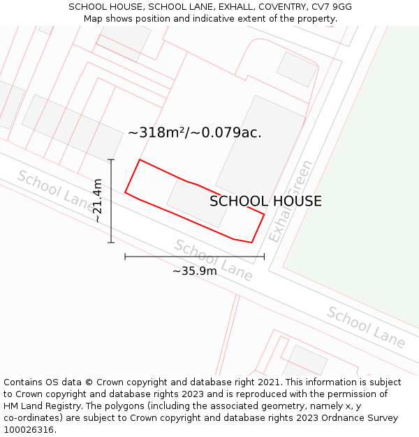 SCHOOL HOUSE, SCHOOL LANE, EXHALL, COVENTRY, CV7 9GG: Plot and title map