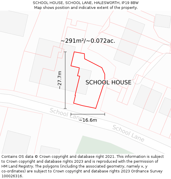 SCHOOL HOUSE, SCHOOL LANE, HALESWORTH, IP19 8BW: Plot and title map