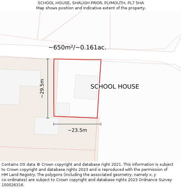 SCHOOL HOUSE, SHAUGH PRIOR, PLYMOUTH, PL7 5HA: Plot and title map