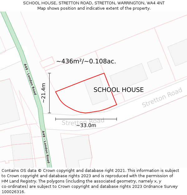 SCHOOL HOUSE, STRETTON ROAD, STRETTON, WARRINGTON, WA4 4NT: Plot and title map