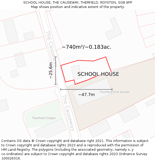 SCHOOL HOUSE, THE CAUSEWAY, THERFIELD, ROYSTON, SG8 9PP: Plot and title map