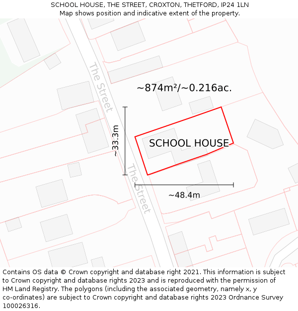 SCHOOL HOUSE, THE STREET, CROXTON, THETFORD, IP24 1LN: Plot and title map