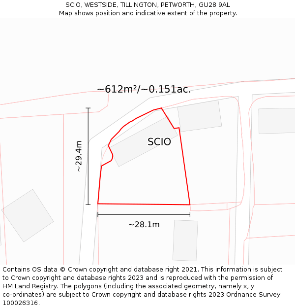 SCIO, WESTSIDE, TILLINGTON, PETWORTH, GU28 9AL: Plot and title map