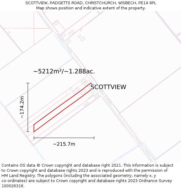 SCOTTVIEW, PADGETTS ROAD, CHRISTCHURCH, WISBECH, PE14 9PL: Plot and title map