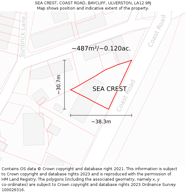 SEA CREST, COAST ROAD, BAYCLIFF, ULVERSTON, LA12 9RJ: Plot and title map