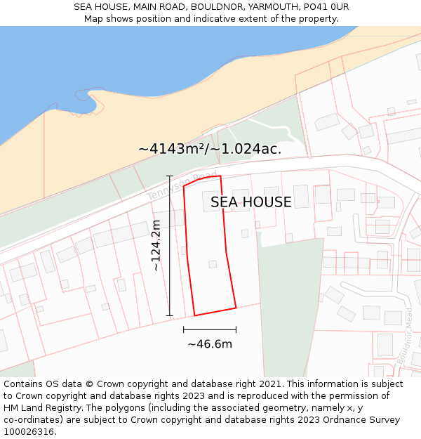 SEA HOUSE, MAIN ROAD, BOULDNOR, YARMOUTH, PO41 0UR: Plot and title map