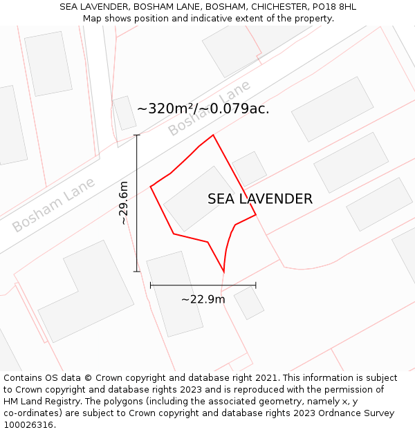 SEA LAVENDER, BOSHAM LANE, BOSHAM, CHICHESTER, PO18 8HL: Plot and title map