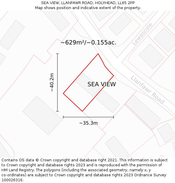SEA VIEW, LLANFAWR ROAD, HOLYHEAD, LL65 2PP: Plot and title map