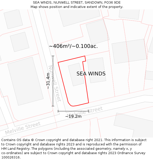 SEA WINDS, NUNWELL STREET, SANDOWN, PO36 9DE: Plot and title map