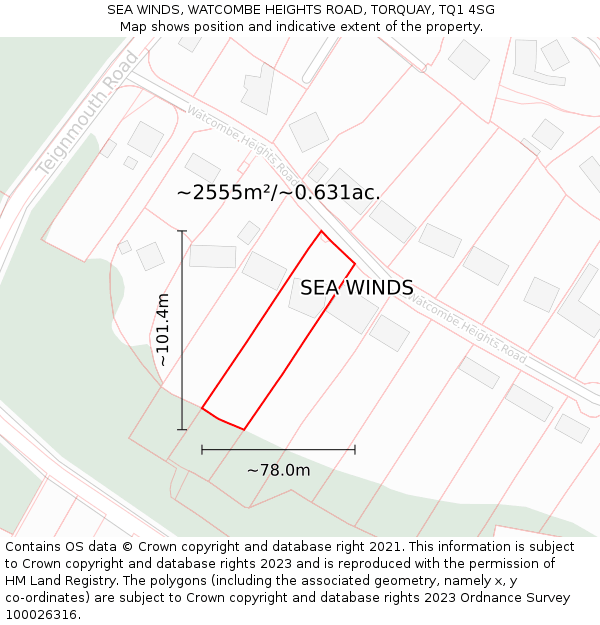 SEA WINDS, WATCOMBE HEIGHTS ROAD, TORQUAY, TQ1 4SG: Plot and title map