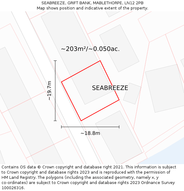 SEABREEZE, GRIFT BANK, MABLETHORPE, LN12 2PB: Plot and title map
