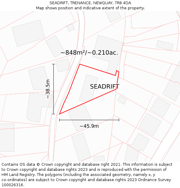 SEADRIFT, TRENANCE, NEWQUAY, TR8 4DA: Plot and title map