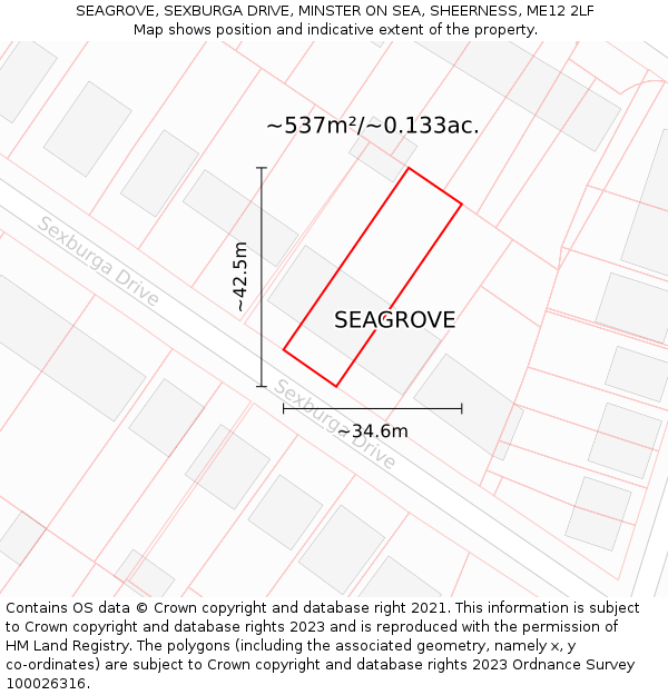 SEAGROVE, SEXBURGA DRIVE, MINSTER ON SEA, SHEERNESS, ME12 2LF: Plot and title map