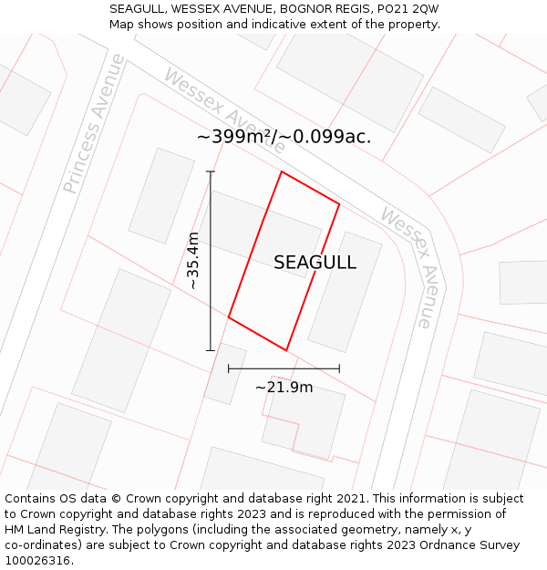 SEAGULL, WESSEX AVENUE, BOGNOR REGIS, PO21 2QW: Plot and title map