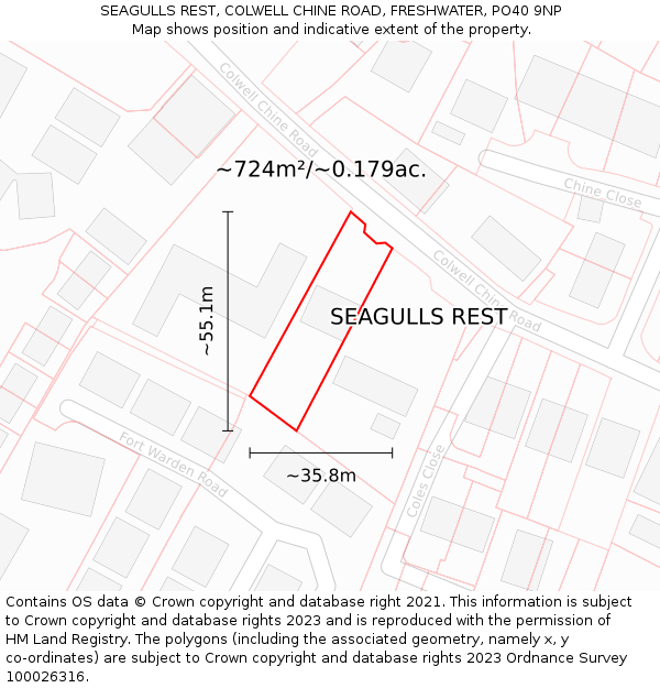 SEAGULLS REST, COLWELL CHINE ROAD, FRESHWATER, PO40 9NP: Plot and title map