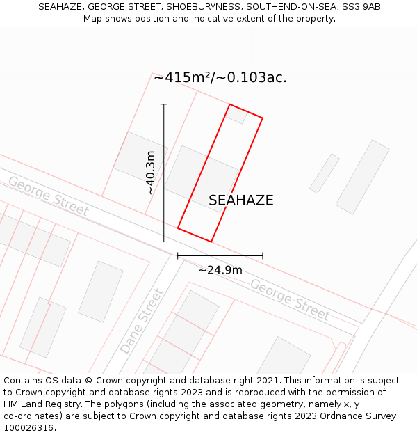 SEAHAZE, GEORGE STREET, SHOEBURYNESS, SOUTHEND-ON-SEA, SS3 9AB: Plot and title map