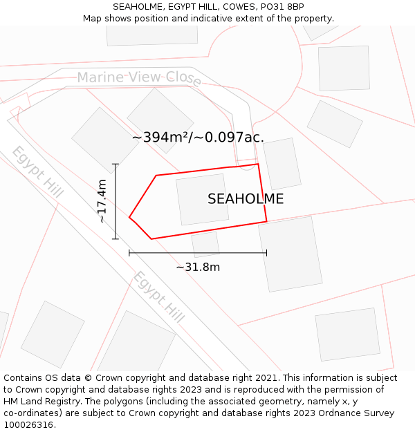 SEAHOLME, EGYPT HILL, COWES, PO31 8BP: Plot and title map