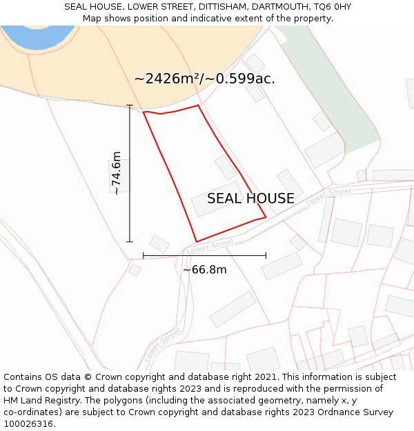 SEAL HOUSE, LOWER STREET, DITTISHAM, DARTMOUTH, TQ6 0HY: Plot and title map