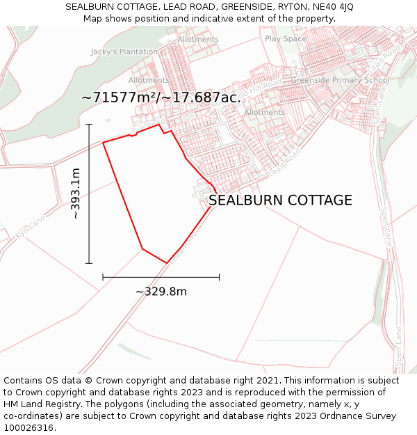 SEALBURN COTTAGE, LEAD ROAD, GREENSIDE, RYTON, NE40 4JQ: Plot and title map