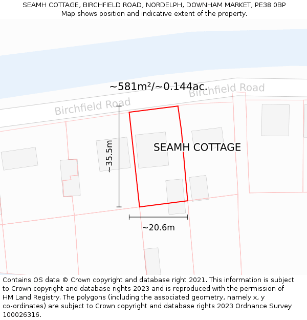 SEAMH COTTAGE, BIRCHFIELD ROAD, NORDELPH, DOWNHAM MARKET, PE38 0BP: Plot and title map