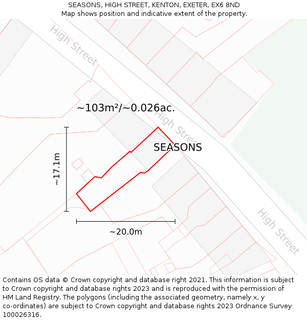 SEASONS, HIGH STREET, KENTON, EXETER, EX6 8ND: Plot and title map