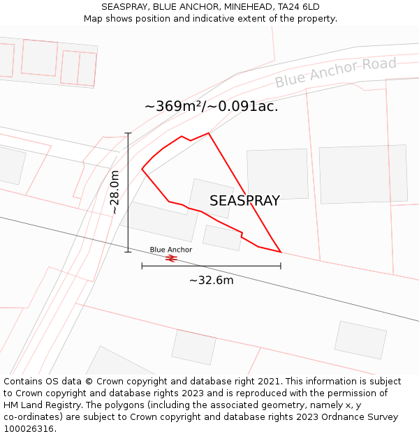 SEASPRAY, BLUE ANCHOR, MINEHEAD, TA24 6LD: Plot and title map