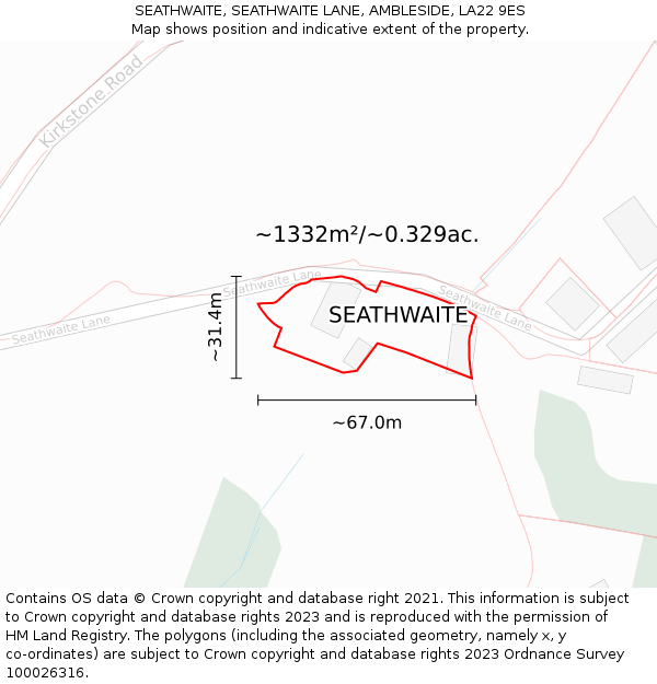 SEATHWAITE, SEATHWAITE LANE, AMBLESIDE, LA22 9ES: Plot and title map