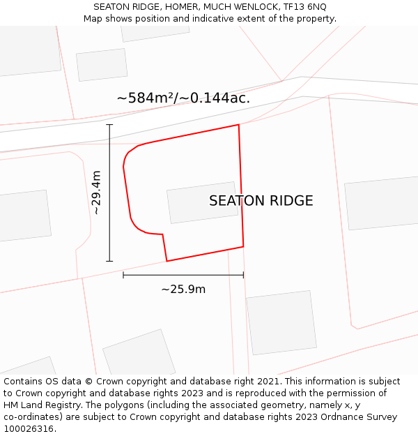 SEATON RIDGE, HOMER, MUCH WENLOCK, TF13 6NQ: Plot and title map