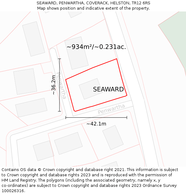 SEAWARD, PENWARTHA, COVERACK, HELSTON, TR12 6RS: Plot and title map