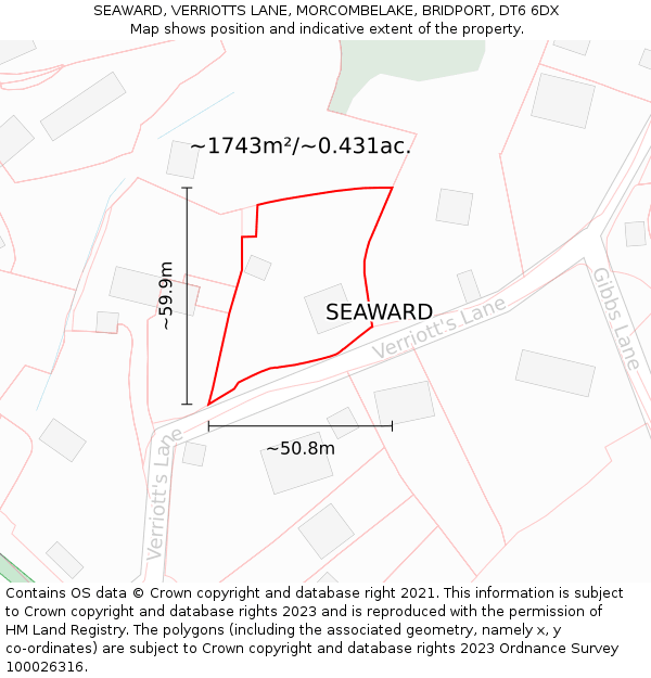 SEAWARD, VERRIOTTS LANE, MORCOMBELAKE, BRIDPORT, DT6 6DX: Plot and title map