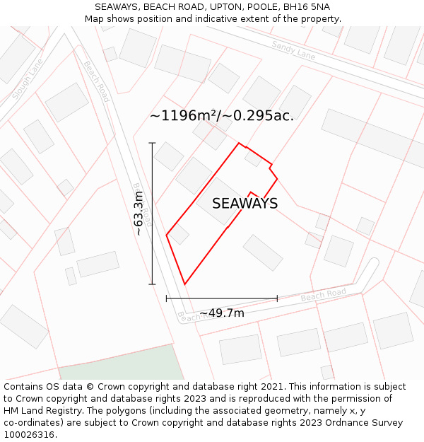 SEAWAYS, BEACH ROAD, UPTON, POOLE, BH16 5NA: Plot and title map