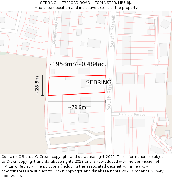 SEBRING, HEREFORD ROAD, LEOMINSTER, HR6 8JU: Plot and title map