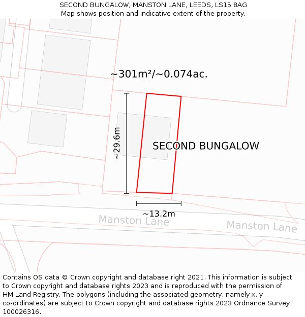 SECOND BUNGALOW, MANSTON LANE, LEEDS, LS15 8AG: Plot and title map