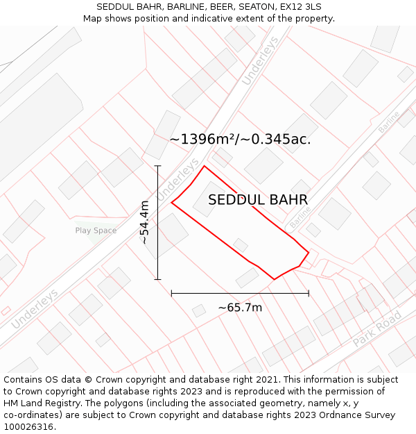 SEDDUL BAHR, BARLINE, BEER, SEATON, EX12 3LS: Plot and title map