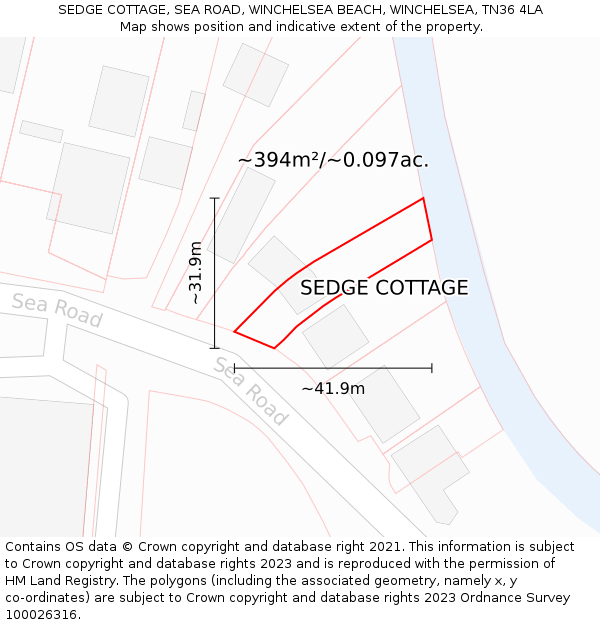 SEDGE COTTAGE, SEA ROAD, WINCHELSEA BEACH, WINCHELSEA, TN36 4LA: Plot and title map