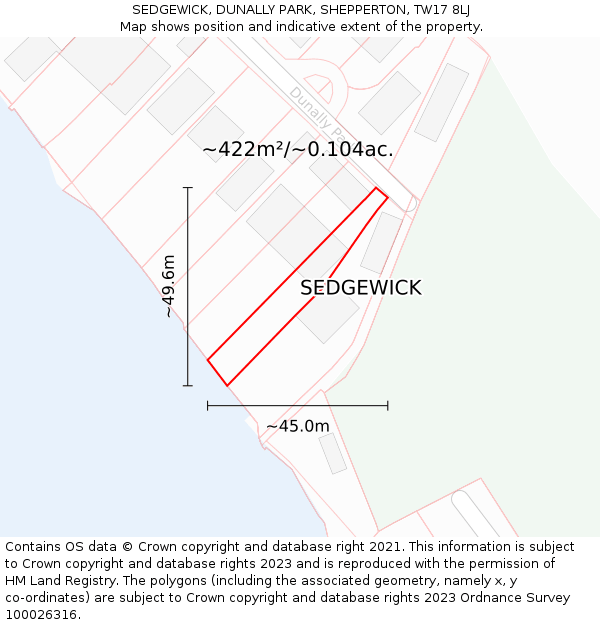 SEDGEWICK, DUNALLY PARK, SHEPPERTON, TW17 8LJ: Plot and title map