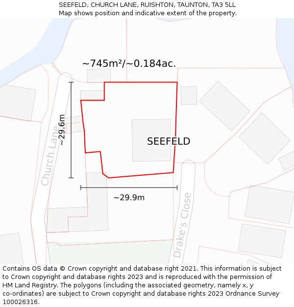 SEEFELD, CHURCH LANE, RUISHTON, TAUNTON, TA3 5LL: Plot and title map