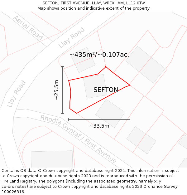 SEFTON, FIRST AVENUE, LLAY, WREXHAM, LL12 0TW: Plot and title map