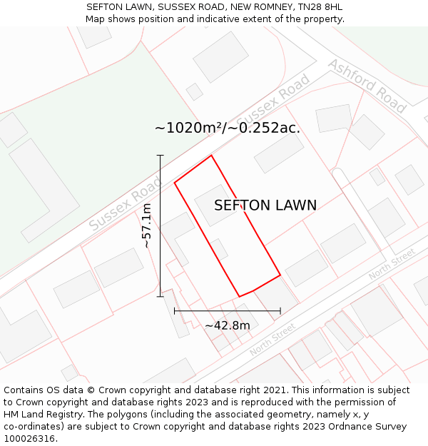 SEFTON LAWN, SUSSEX ROAD, NEW ROMNEY, TN28 8HL: Plot and title map