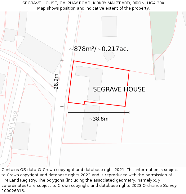 SEGRAVE HOUSE, GALPHAY ROAD, KIRKBY MALZEARD, RIPON, HG4 3RX: Plot and title map