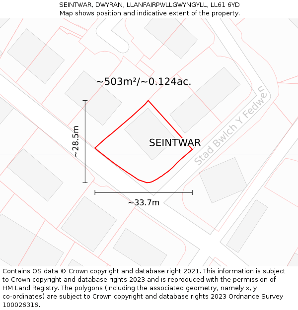 SEINTWAR, DWYRAN, LLANFAIRPWLLGWYNGYLL, LL61 6YD: Plot and title map